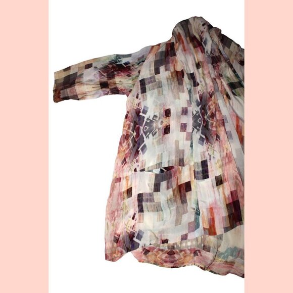 APNY Burgundy Abstract Long women's Cardigan multicolor open frontKimono Size L? - Picture 11 of 16